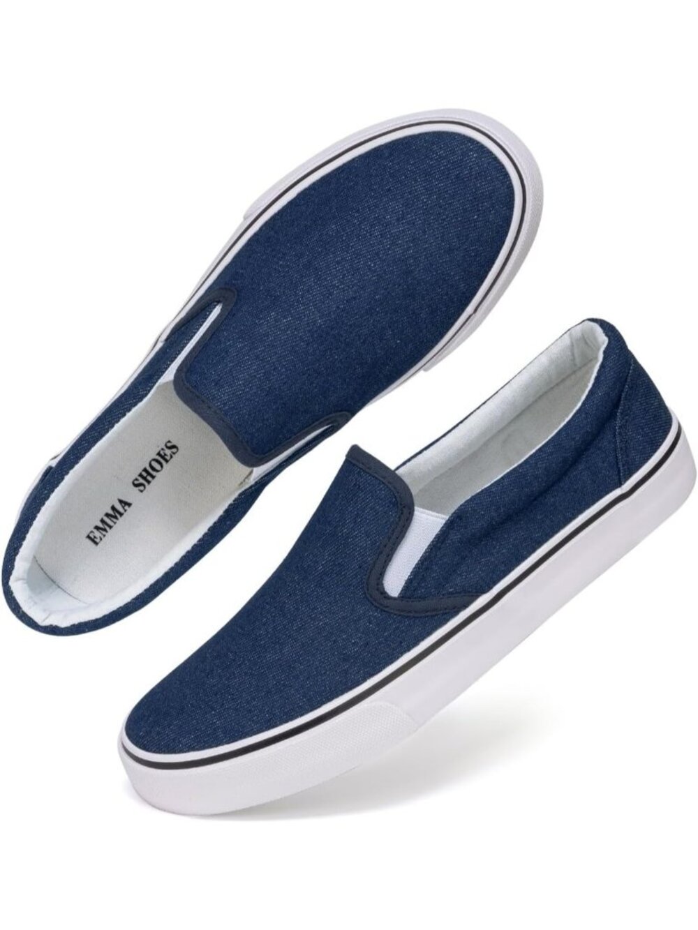 Women's Dark Denim Round Toe Padded Insole Collar Canvas Slip On Sneaker Shoes